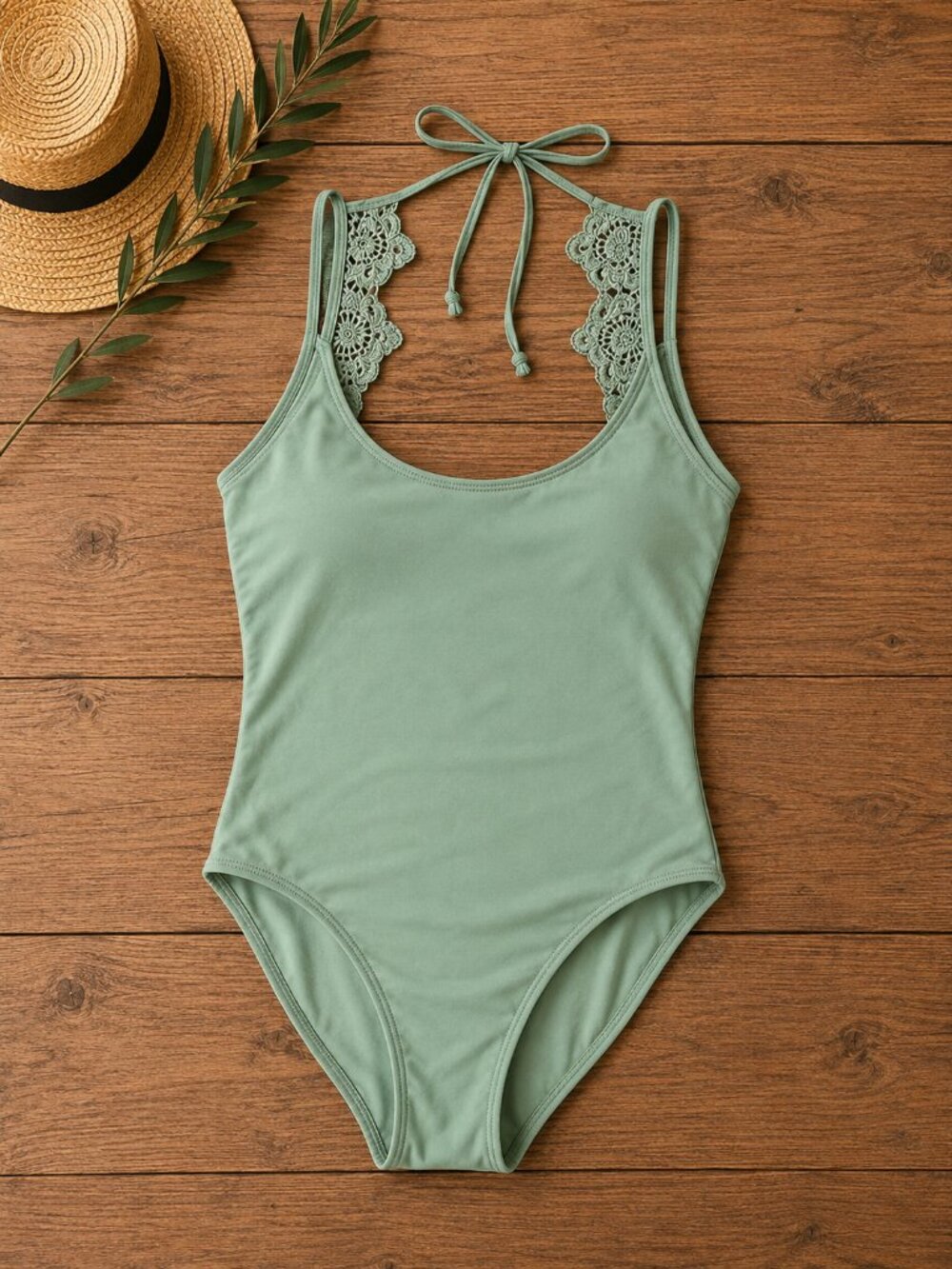 Aerie Green Lace One Piece Swimsuit Sexy Halter Tie Lace Back Womens Size S/P